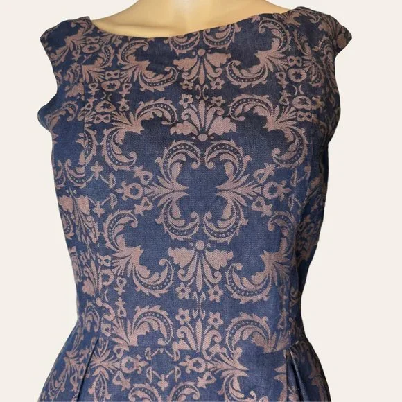 Addie|Fit & Flare Dress|Small|Brown Black|Knee Length|Sleeveless|Pleated|Cotton - Picture 4 of 15